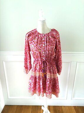 Alicia Bell Dress Silk Cotton Pink Print Longsleeve M